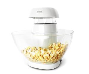 Silva Schneider Machine à pop-corn à air chaud PM 440 1200 W - Préparation sans graisse en 2 min avec bol de 4,5 L, arrêt automatique, interrupteur marche/arrêt, antidérapant - Blanc