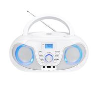 Silva Schneider MPC 25.4 USB - Lecteur CD Portable avec Radio FM, USB pour MP3, AUX & Prise Casque, écran LCD, 40 W p.m.p.o., Alimentation Secteur/Batterie - Blanc