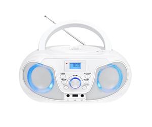 Silva Schneider MPC 25.4 USB - Lecteur CD Portable avec Radio FM, USB pour MP3, AUX & Prise Casque, écran LCD, 40 W p.m.p.o., Alimentation Secteur/Batterie - Blanc