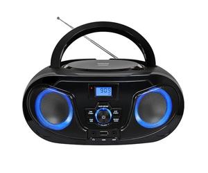 Silva Schneider MPC 25.7 BT - Lecteur CD portable avec Bluetooth, radio FM, lecture MP3 USB, son stéréo, 5 profils sonores, écran LCD, éclairage LED, alimentation secteur et batterie, AUX et écouteurs