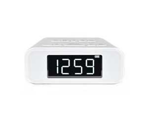 Silva Schneider UR 4200 BT - Radio réveil FM compacte avec Batterie, Bluetooth, Double Alarme, veilleuse, Chargement USB, écran LED, 30 Stations mémorisables - Blanc