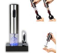 SILVANO Tire-Bouchon électrique - Comprend Un Coupe-Joint et Une Base Rechargeable - Finition en Acier Inoxydable - Ouvre jusqu'à 60 Bouteilles sur Une Seule Charge - Couleur Argent