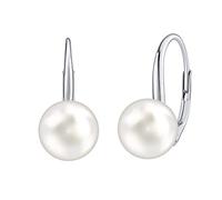 SILVEGO - Boucles d'Oreilles - Argent 925/1000 - Perle Blanche Swarovski Crystals 8mm