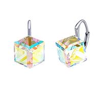 SILVEGO Boucles d'oreilles Cube Swarovski® Cristal Aurora Boreale Argent Sterling 925