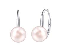 SILVEGO Boucles d'Oreilles Femme - Argent 925/1000 - Perle Rose Swarovski Crystals 8mm