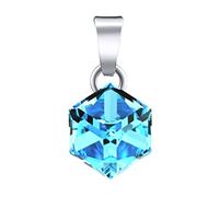 SILVEGO - VSW4841P8AQ - Pendentif pour Femme en Argent 925/1000 avec Swarovski Crystals Cube Couleur Aigue-Marine 8 mm