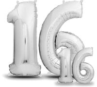 Silver 16Th Birthday Balloon - 101 Cm + 40 Cm Number Balloon - Decoration Kit For Women And Men - Happy Birthday Decoration - Flying With Helium