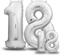 Silver 18Th Birthday Balloon - 101 Cm + 40 Cm Number Balloon - Decoration Kit For Women And Men - Happy Birthday Decoration - Flying With Helium