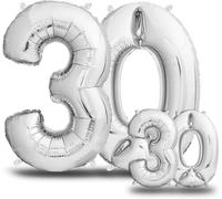 Silver 30Th Birthday Balloon \ 101 Cm + 40 Cm Number Balloon \ Decoration Kit For Women And Men \ Happy Birthday Decoration \ Flying With Helium