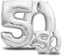 Silver 50Th Birthday Balloon \ 101 Cm + 40 Cm Number Balloon \ Decoration Kit For Women And Men \ Happy Birthday Decoration \ Happy Birthday Balloon \ Flies With Helium