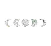 (Silver) 5pcs 3D Moon Phase Flower Wall Stickers Home Decoration Living Room Mural Decals
