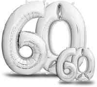 Silver 60Th Birthday Balloon \ 101 Cm + 40 Cm Number Balloon \ Decoration Kit For Women And Men \ Happy Birthday Decoration \ Flying With Helium