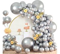 Silver Balloon, 120 Pieces Metallic Silver Balloon Arch Kit, 18 12 10 5 Inch Garland Balloons Birthday Wedding Baby Shower Baptism Girls Women Boys Man Party Decorations
