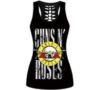 Silver Basic Femme Crâne Sport Débardeurs Gothique Cache-cœur Gilet d'entraînement sans Manches Chemise Criss Cross Noir T-Shirt Halloween M,Guns Roses B-1