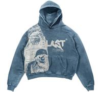 Silver Basic Femme Squelette imprimé Vintage Punk Hooded Guardian-Blue-S1