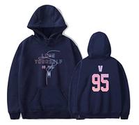 Silver Basic Femme Sweat à Capuche Kpop Love Yourself Her Hip Hop Mignon Décontracté Pull pour Music Fans M,Bleu Marine V-3