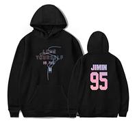 Silver Basic Femme Sweat à Capuche Kpop Love Yourself Her Hip Hop Mignon Décontracté Pull pour Music Fans M,Noir Jimin-3
