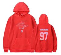 Silver Basic Femme Sweat à Capuche Kpop Love Yourself Her Hip Hop Mignon Décontracté Pull pour Music Fans XL,Rouge Jung Kook-3