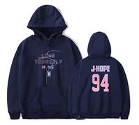 Silver Basic Femme Sweat à Capuche Kpop Love Yourself Her Hip Hop Mignon Décontracté Pull pour Music Fans L,Bleu Marine J-Hope-3