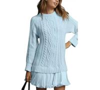 Silver Basic Femmes Oversized Automne Hiver Pulls à Manches Longues élégant Cou Rond Couleur Solide Automne Pull décontracté-SkyBlue-L1