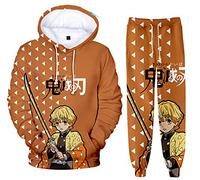 Silver Basic Hommes Garçons Ensemble Hoodie + Pantalon Manches Longues Unisexe Casual Vêtements pour Anime Fans L,Agatsuma Zenitsu-4