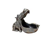 (Silver)Big Mouth Hippo Storage Figurine Key Bowl Resin Hippo Candy Dish Home Decor