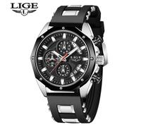 (Silver Black) 2020 LIGE New Mens Watches Top Brand Luxury Silicone Sport Watch Men Quartz Date Clock Waterproof Wristwatch Chronograph