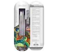 Silver Brush Limited 1521S Silverwhite pour l'aquarelle, l'acrylique, la Gouache et la Peinture à l'huile - 2 pinceaux Ronds Tailles 4 et 10, Traceur Taille 1, 1 Pinceau Plat Long 1/2" - Manche Court