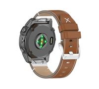 (Silver Buckle, Brown) 22mm Watch Band For Garmin Fenix 8 47mm/7/6/5 Quick Release Genuine Leather Watch Strap