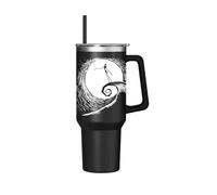 Silver Buffalo Disney L'Étrange Noël de monsieur Jack Skellington Gobelet en acier inoxydable avec poignée et paille, s'adapte au porte-gobelet standard, 1,2 l