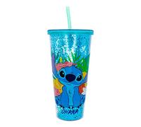 Silver Buffalo Disney Lilo et Stitch Ohana Tasse à confettis en plastique avec couvercle et paille, 946 ml