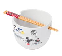 Silver Buffalo Disney Mickey and Minnie Watercolor Watching the Sunset Ceramic Ramen Noodle Rice Bowl with Chopsticks, Microwave Safe, 20 Ounces