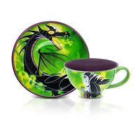 Silver Buffalo Disney Sleeping Beauty Malefica Tasse à thé et soucoupe en céramique avec maléfique, diable et maléfique en forme de dragon 12 oz