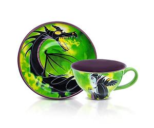 Silver Buffalo Disney Sleeping Beauty Malefica Tasse à thé et soucoupe en céramique avec maléfique, diable et maléfique en forme de dragon 12 oz