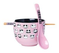 Silver Buffalo Disney Tim Burton Bol à riz en céramique avec baguettes et cuillère L'Étrange Noël de monsieur Jack Skellington avec baguettes et cuillère Passe au micro-ondes 590 ml