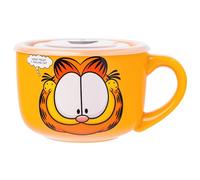 Silver Buffalo Garfield Tasse à soupe en céramique avec couvercle en plastique ventilé « Never Trust a Smiling Cat » 710 ml