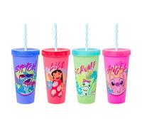 Silver Buffalo Lilo and Stitch Lot de 4 gobelets en plastique à changement de couleur avec personnages tropicaux 700 ml