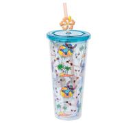 Silver Buffalo Lilo and Stitch Tasse froide en plastique avec couvercle et paille Motif palmier océanique 700 ml