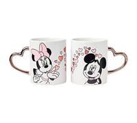 Silver Buffalo Minnie Blowing Kiss to Mickey with Hearts Gold Heart Shape Handle Lot de 2 tasses en céramique 414 ml
