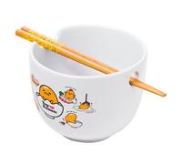 Silver Buffalo Sanrio Gudetama Lazy Egg Poses Top Ramen Nissin Bol à riz en céramique avec baguettes Passe au micro-ondes 590 ml