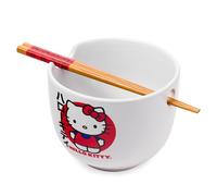 Silver Buffalo Sanrio Hello Kitty Bol à riz japonais en céramique avec baguettes Passe au micro-ondes 590 ml