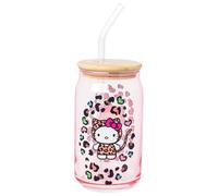 Silver Buffalo Sanrio Hello Kitty Gobelet en verre avec couvercle en bambou et paille en verre, 473 ml