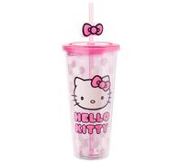 Silver Buffalo Sanrio Hello Kitty Tasse isotherme en plastique avec couvercle et paille Motif à pois Rose 700 ml