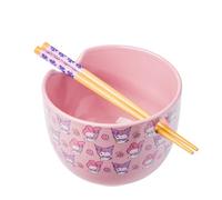 Silver Buffalo Sanrio My Melody And Kuromi Pastel Floral Pattern Ceramic Ramen Bowl with Chopsticks, 20 Ounces, Purple/Multi