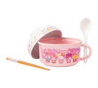 Silver Buffalo Sanrio Tasse à soupe Hello Kitty et ses amis avec Keroppi, My Melody, Badtz-Maru et Pompompurin Tasse à soupe avec cuillère et baguettes, couvercle de bol de 388,5 g, tasse à soupe de