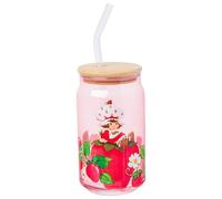 Silver Buffalo Strawberry Shortcake - Gobelet en verre vintage avec couvercle en bambou et paille en verre - 473 ml
