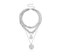 Silver Chunky Necklace for Women, Layered Chunky Link Chain Choker Necklaces, Multilayer Punk 80s 90s Jewelry for Women Girls Birthday Gifts, Trendy Retro Coin Pendant Necklace. (silver coin)