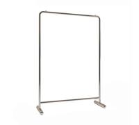 Silver Coat Stand en acier inoxydable, porte-vêtements de vêtements à rail unique pour la boutique de vente au détail, chambre à coucher / couloir pour pantalon de jupes suspendues, base de tube