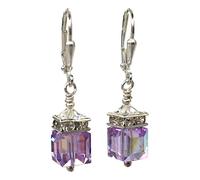 Silver Color Inlaid with Green Crystal Drop Earring Women Shining Zircon Hook Dangle Earrings Wedding Jewelry,Violet clair