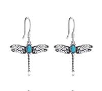 Silver Dragonfly Moonstone/Turquoise Dangle Drop Earrings - Women's Teens Girls Dragonfly Jewelry Gifts